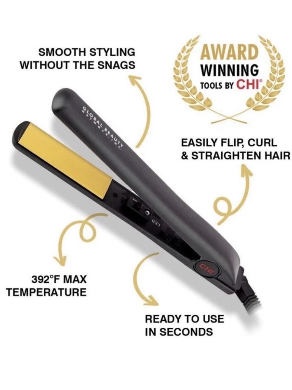 Chi original 1” Ceramic Hair straightener flat iron GF1001 global beauty black